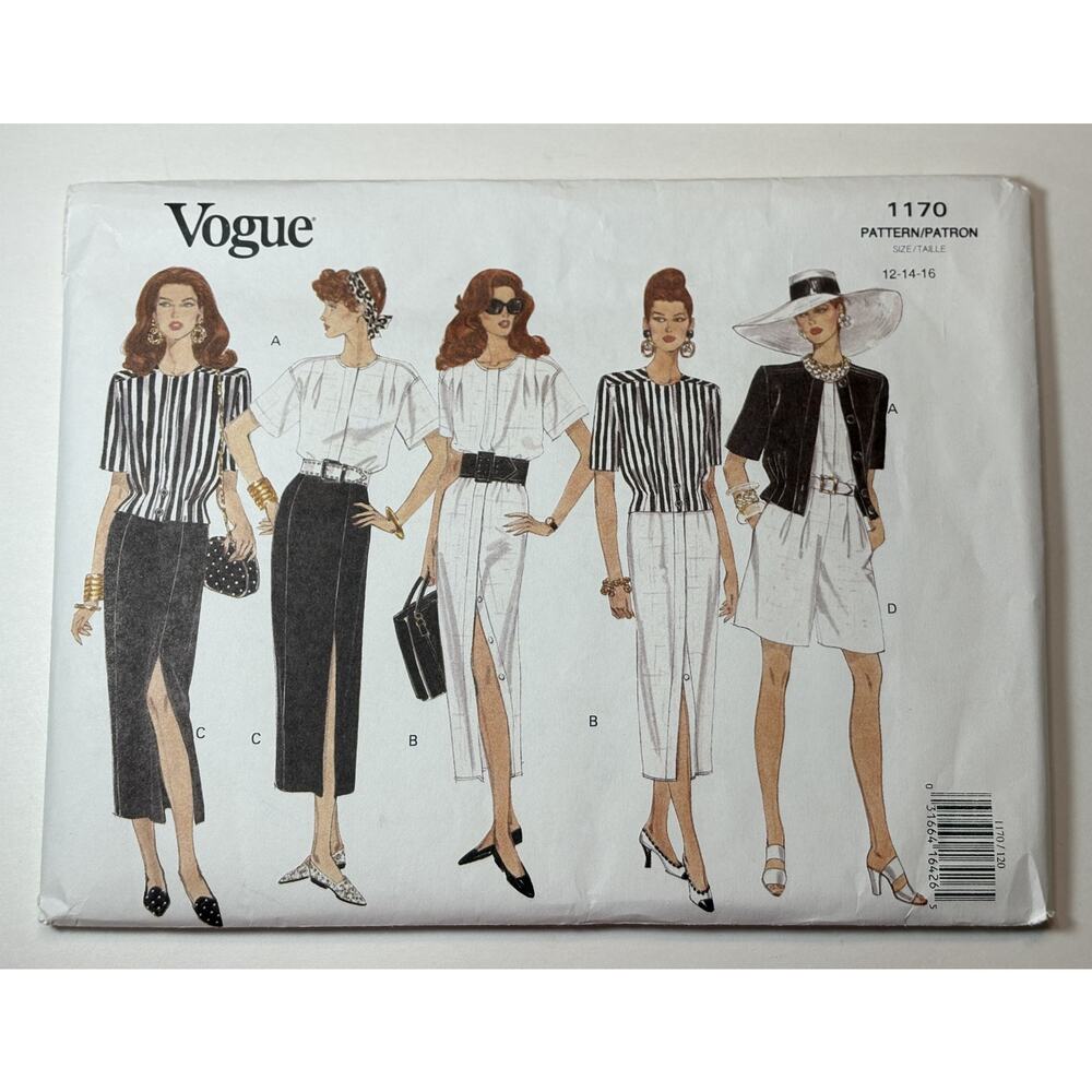 Vogue 1170 Misses Sizes 12 - 16 Dress Top Shirt Shorts Vintage 1993 vn